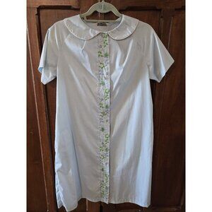 VTG Lisanne Women's House Dress Nightgown Lt. Blue Embroidered Floral Large